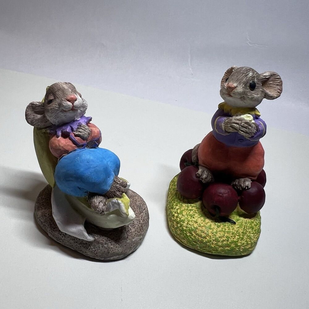 Set of 2 Vintage RGML 1993 Hand Painted Mouse Figurines Cherries Eggshell Resin